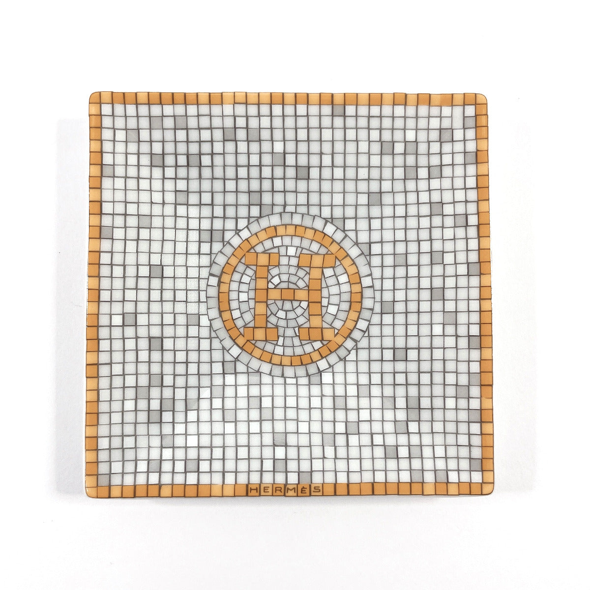 HERMES Tableware Mosaic Vanquatre Petite square plate Porcelain Orange Orange unisex New