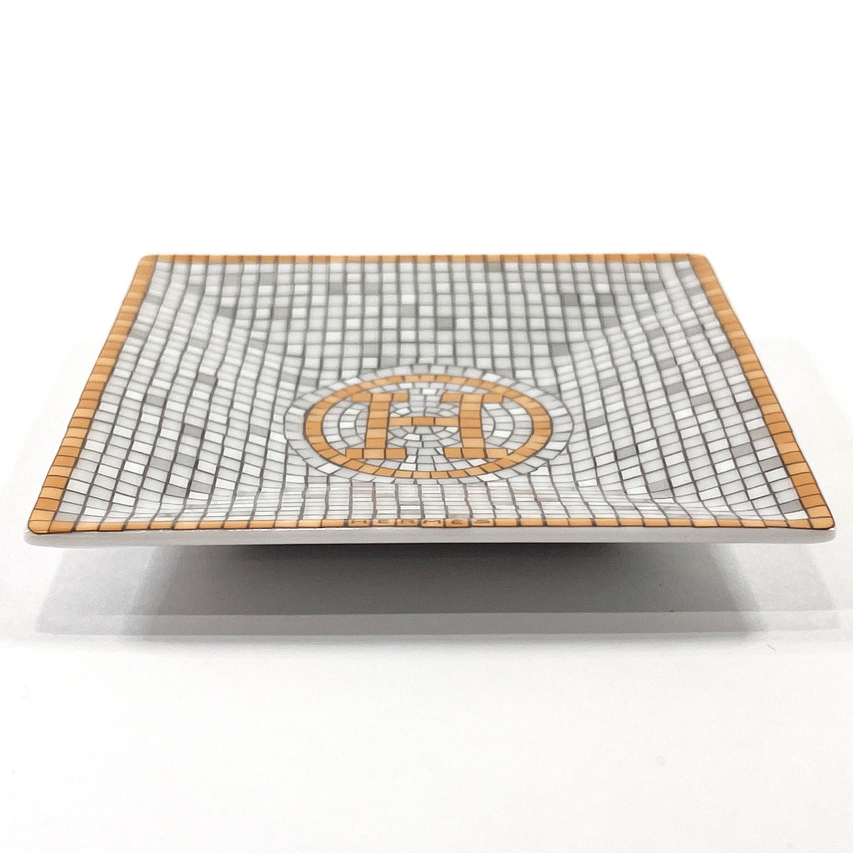 HERMES Tableware Mosaic Vanquatre Petite square plate Porcelain Orange Orange unisex New