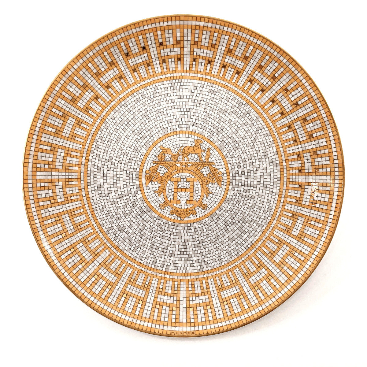 HERMES Tableware Mosaic Van Quatre round plate Porcelain Orange Orange unisex Used