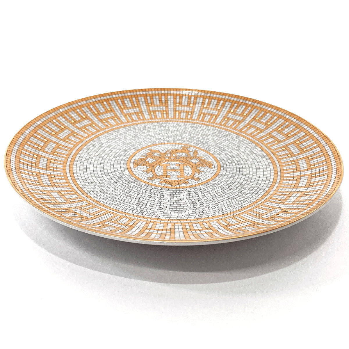 HERMES Tableware Mosaic Van Quatre round plate Porcelain Orange Orange unisex Used