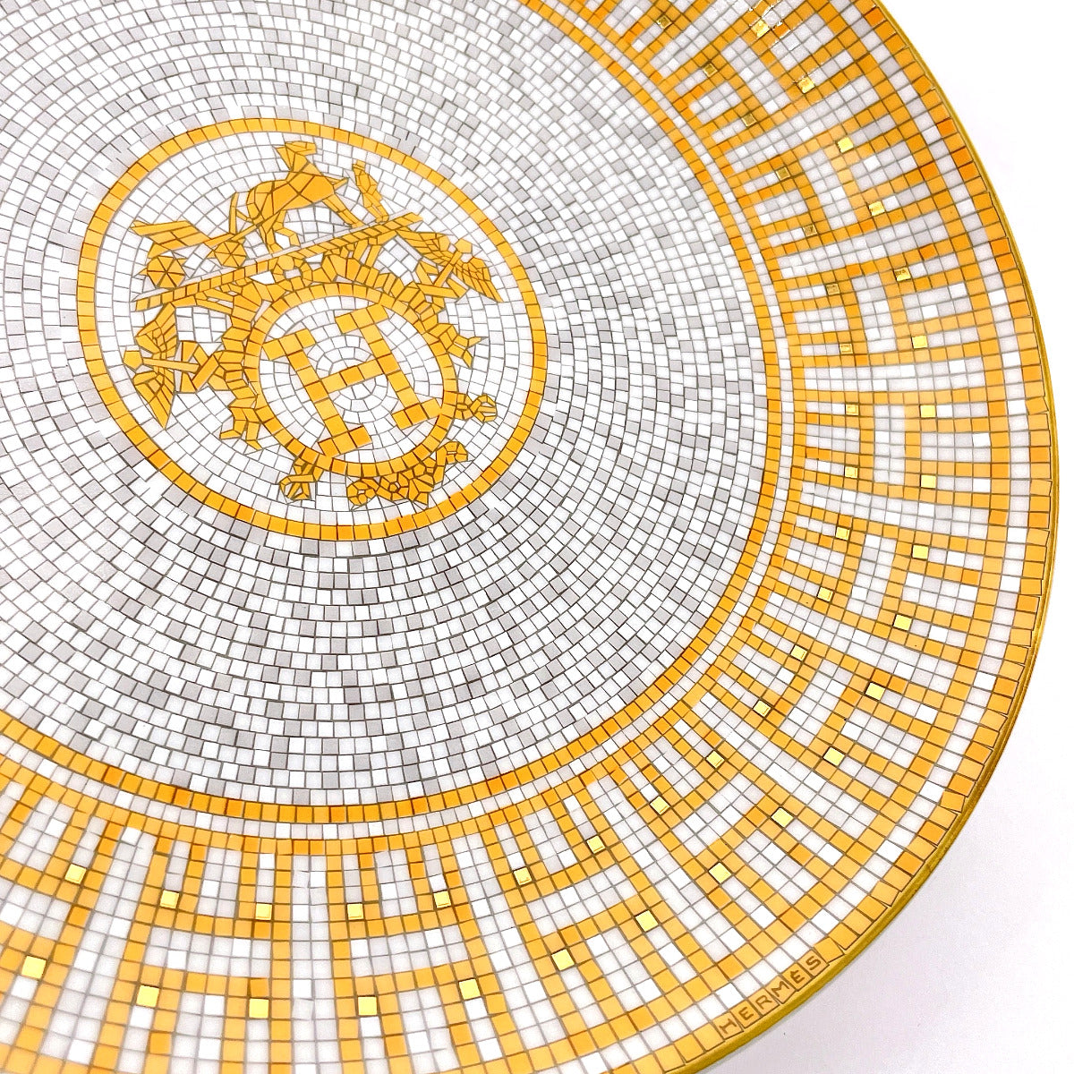 HERMES Tableware Mosaic Van Quatre round plate Porcelain Orange Orange unisex Used