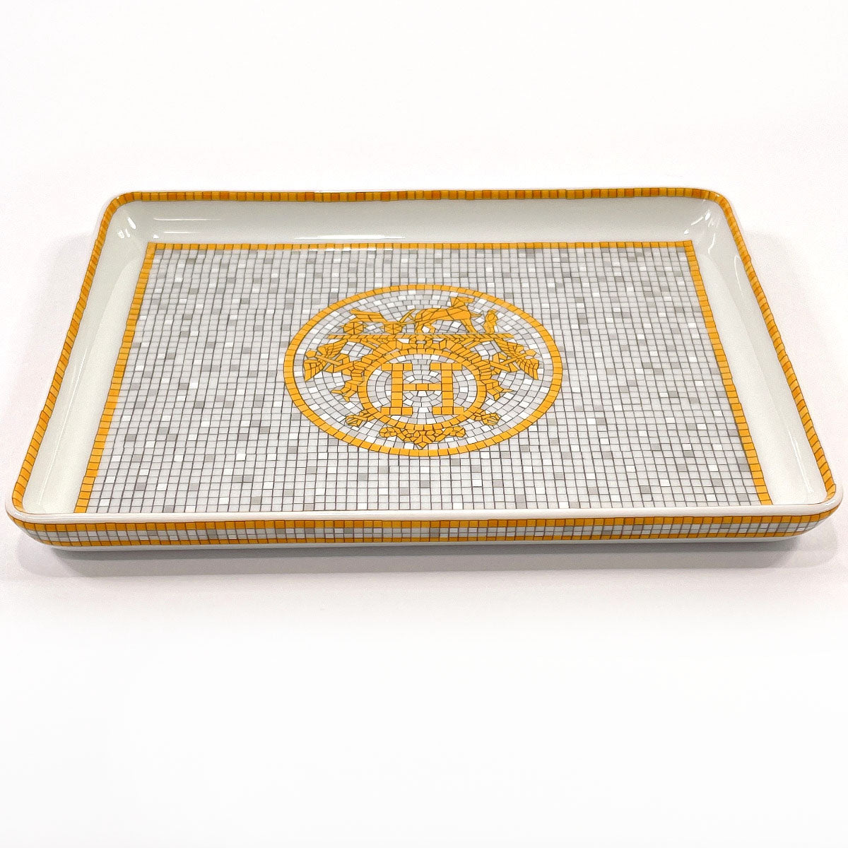 HERMES Tableware Mosaic Van Quatre Square plate Porcelain Orange Orange unisex Used