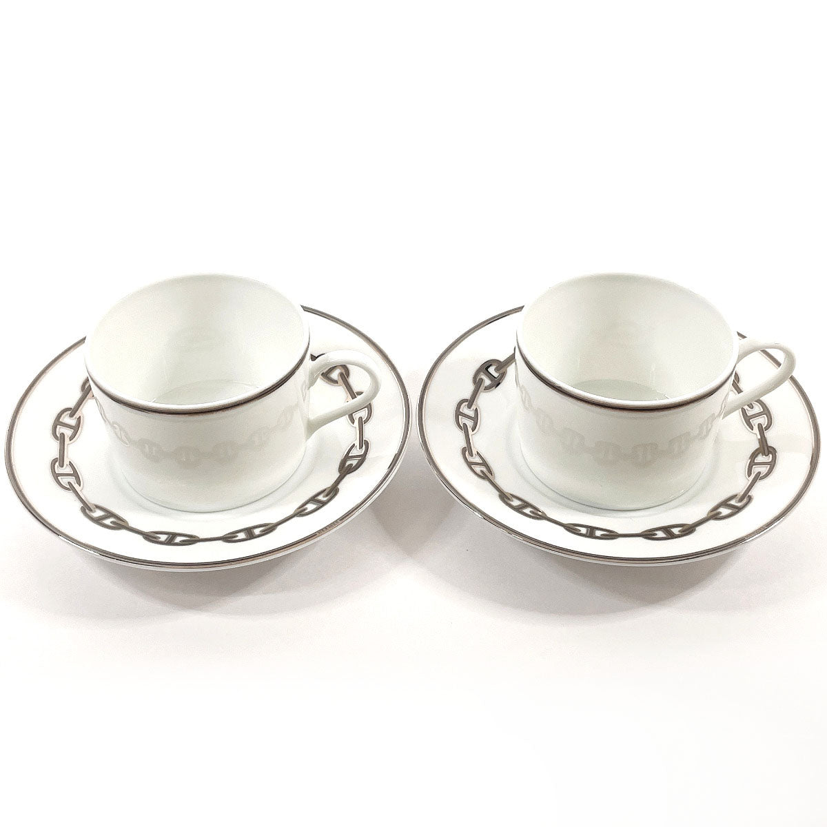 HERMES Tableware Cup and saucer pair ChÃ©ne Dunkel Porcelain white unisex Used