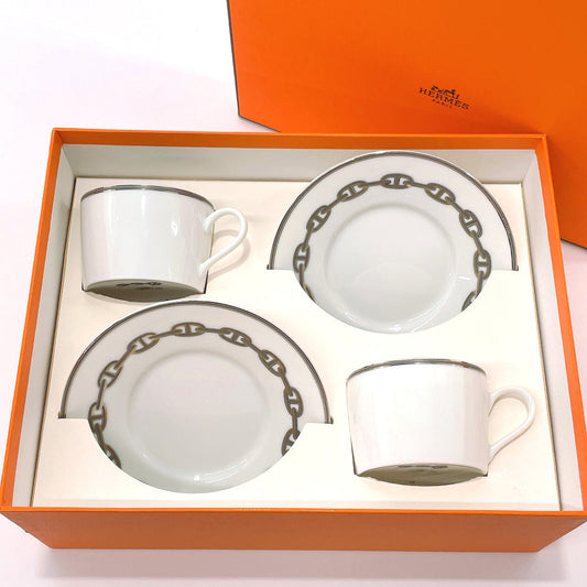 HERMES Tableware Cup and saucer pair ChÃ©ne Dunkel Porcelain white unisex Used