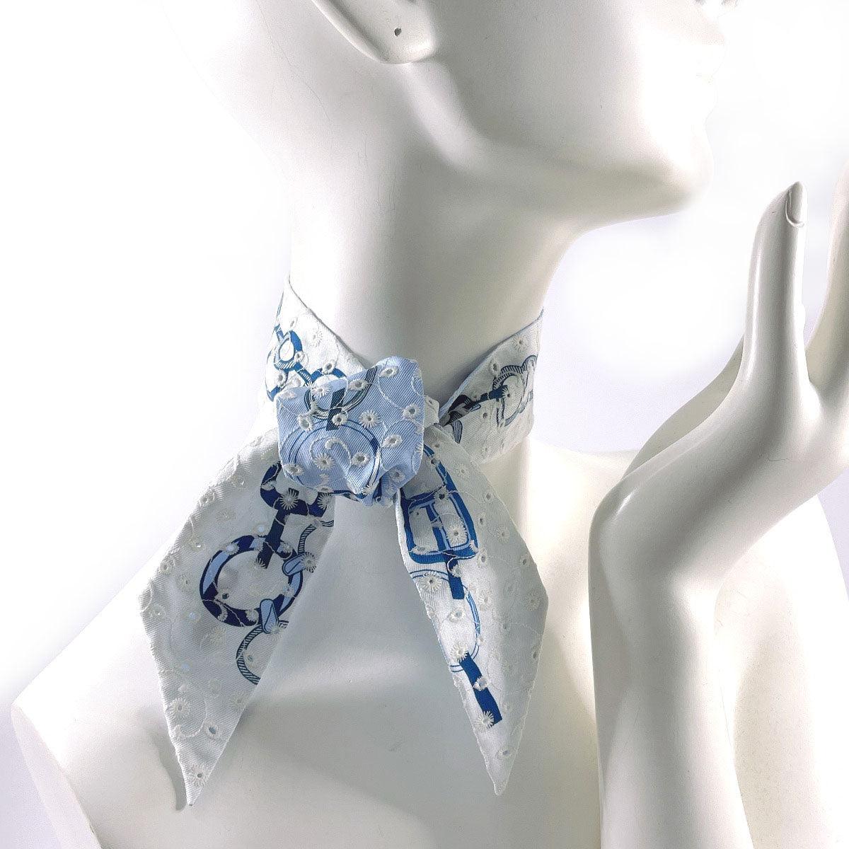 HERMES Twilly Do Re Boucles Broderie Anglaise 2023 limited silk blue blue Women Used