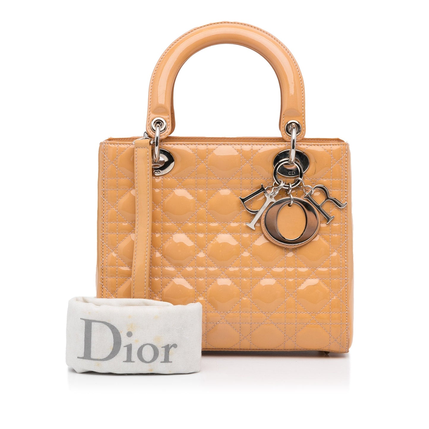 Dior Lady Dior Medium Light Orange Cannage Quilted Patent Leather