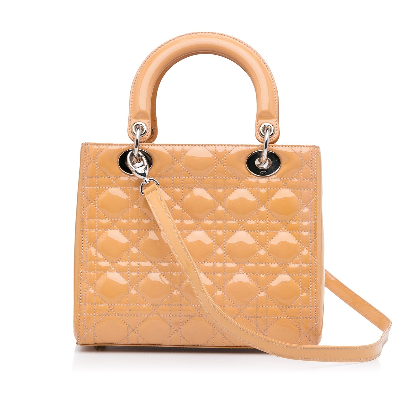 Dior Lady Dior Medium Light Orange Cannage Quilted Patent Leather