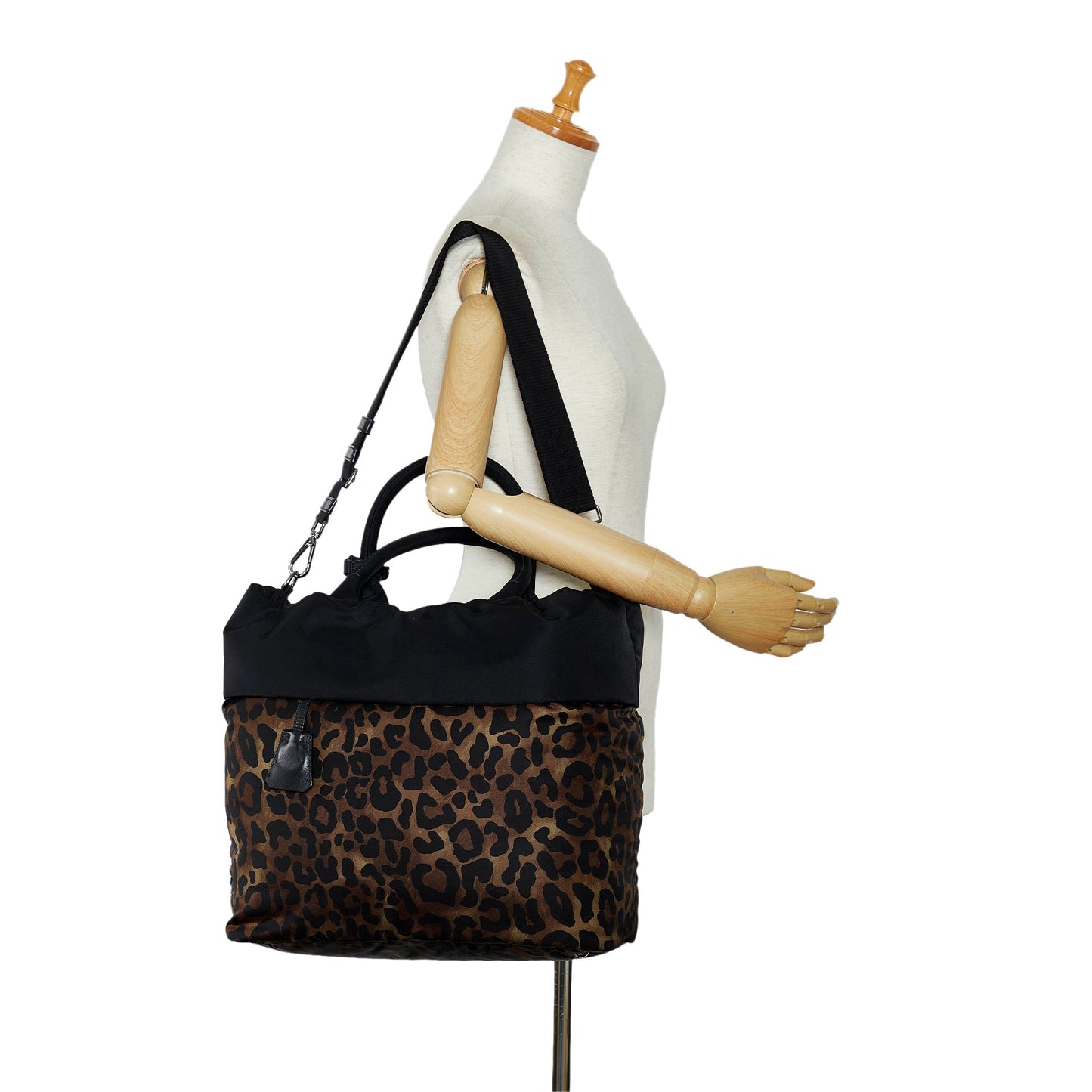 PRADA Tessuto Reversible Leopard Print Satchel