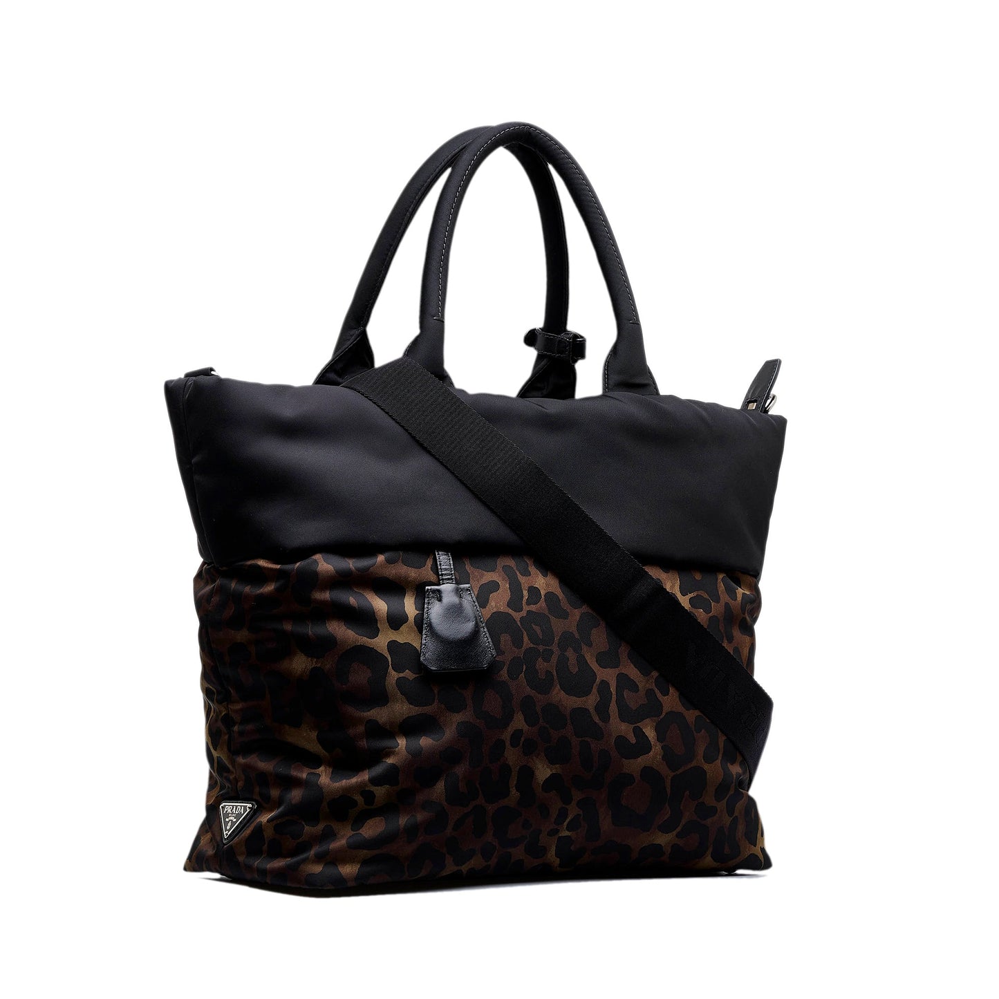 PRADA Tessuto Reversible Leopard Print Satchel