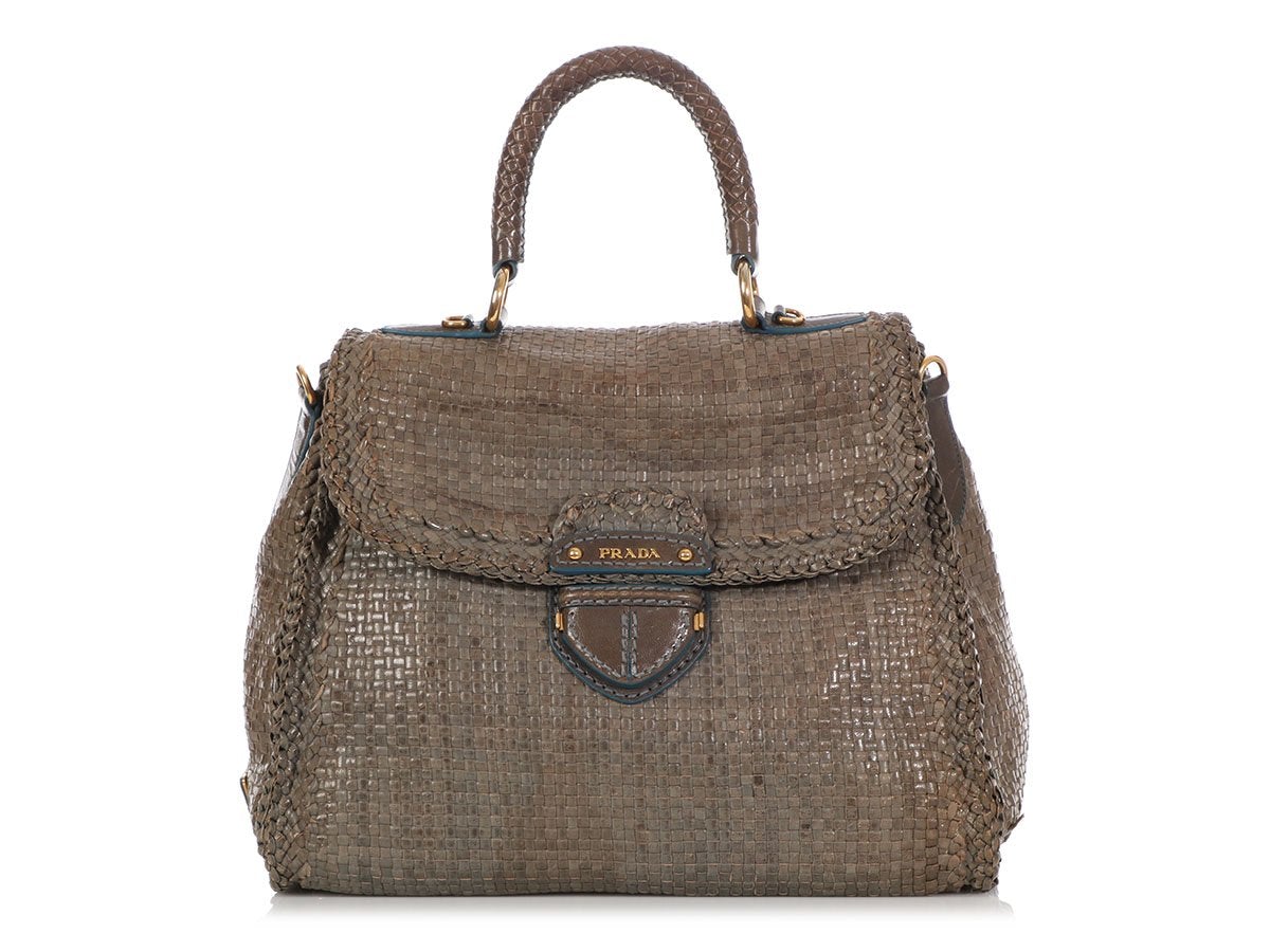 Prada Gray Woven Madras Bag