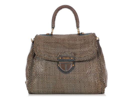 Prada Gray Woven Madras Bag