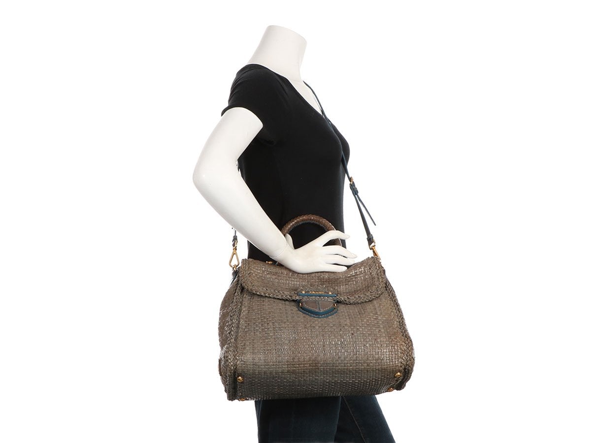 Prada Gray Woven Madras Bag