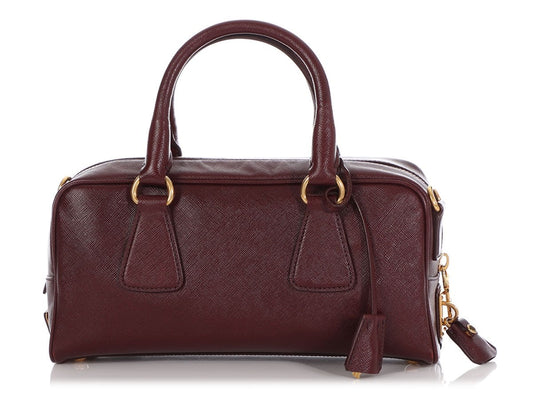 Prada Wine Saffiano Lux Bauletto Satchel