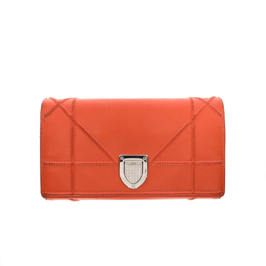 CHRISTIAN DIOR Diorama Wallet in Orange Leather