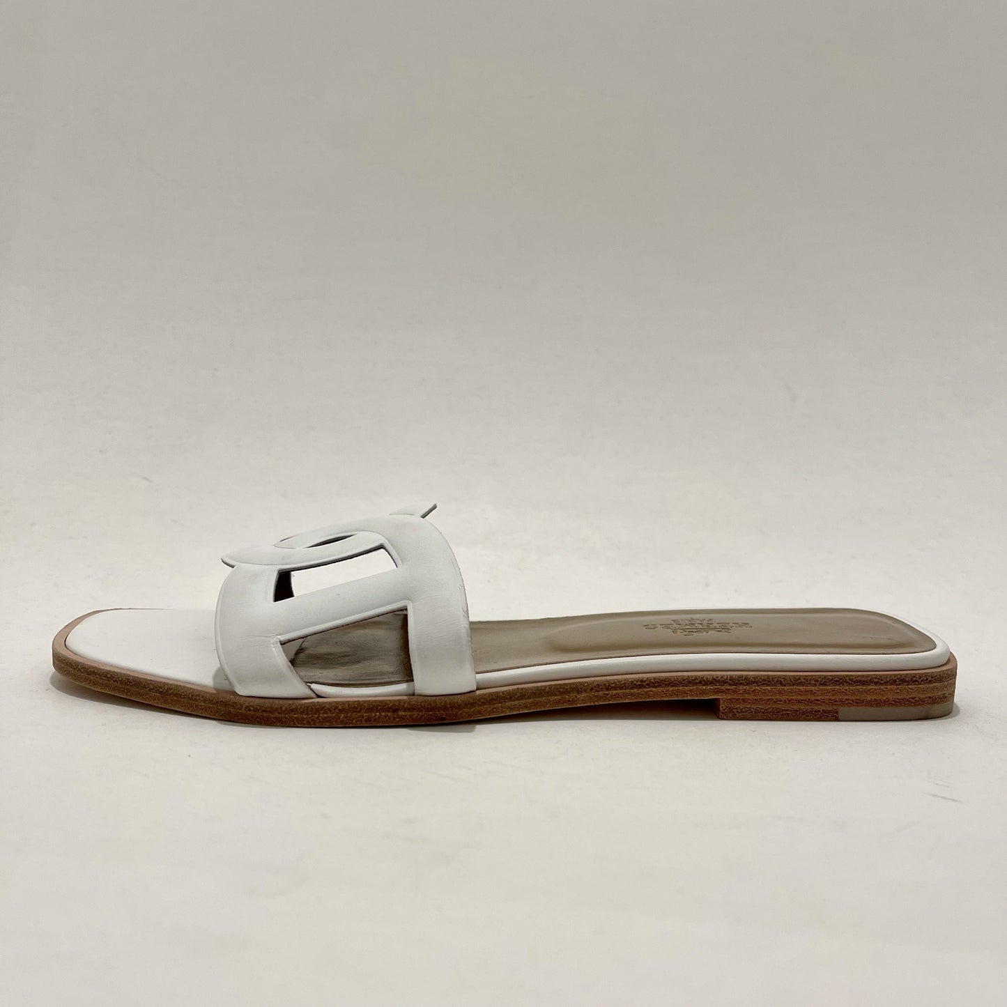 Hermes White Leather Slides, Sz IT38.5, US8.5