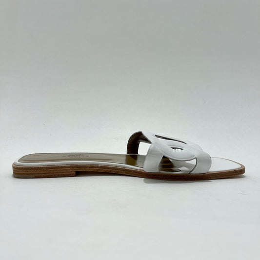 Hermes White Leather Slides, Sz IT38.5, US8.5