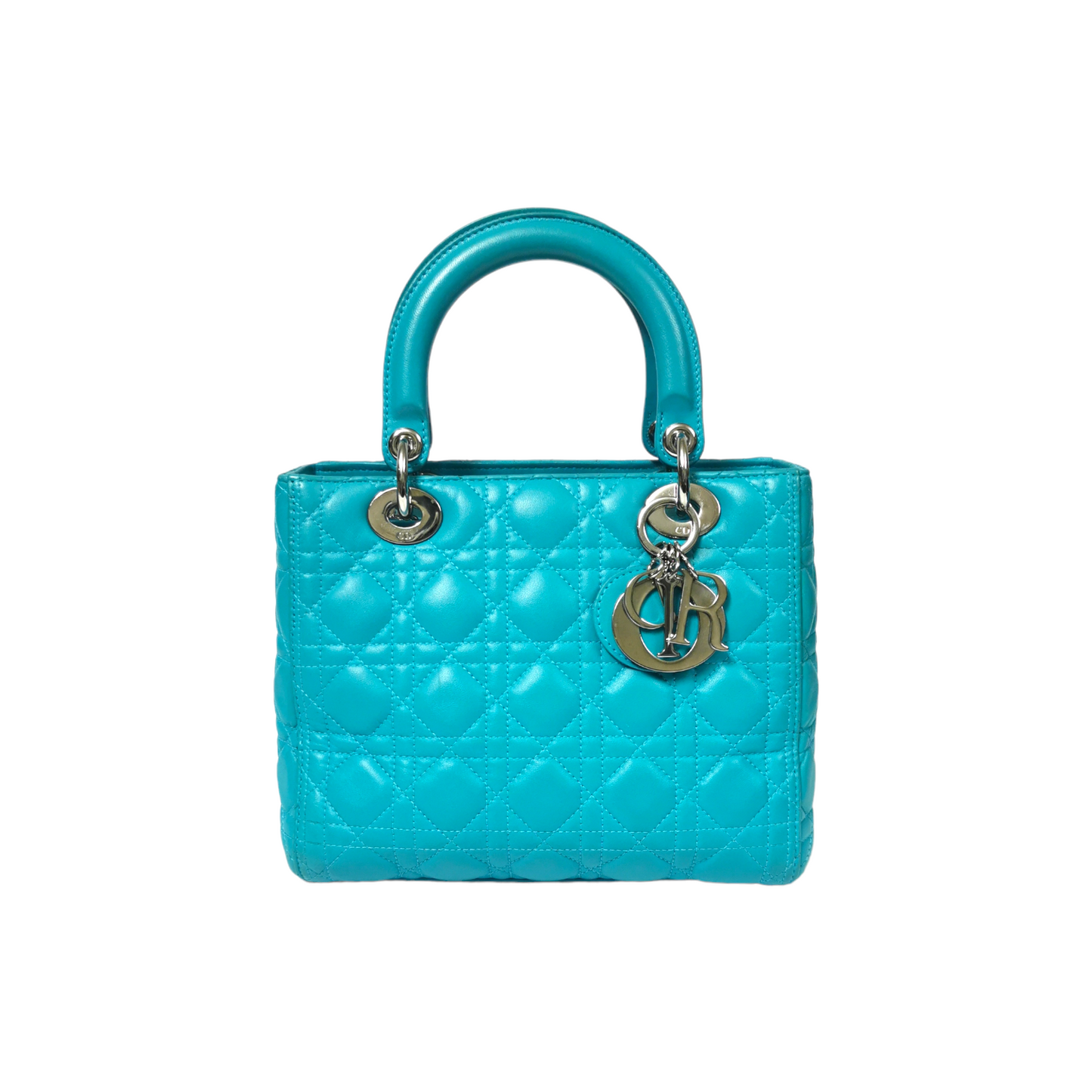 Dior Lady Dior Medium Turquoise Cannage Quilted Leather Silver