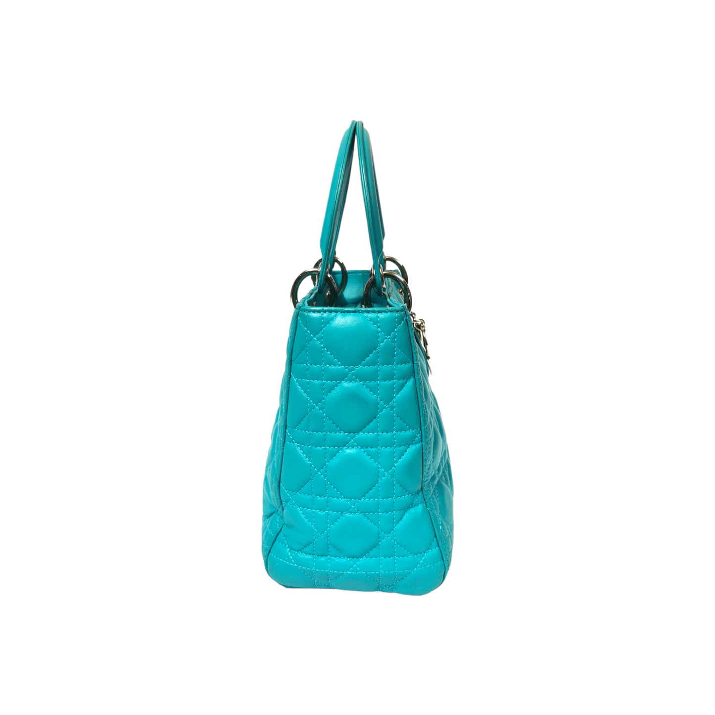 Dior Lady Dior Medium Turquoise Cannage Quilted Leather Silver