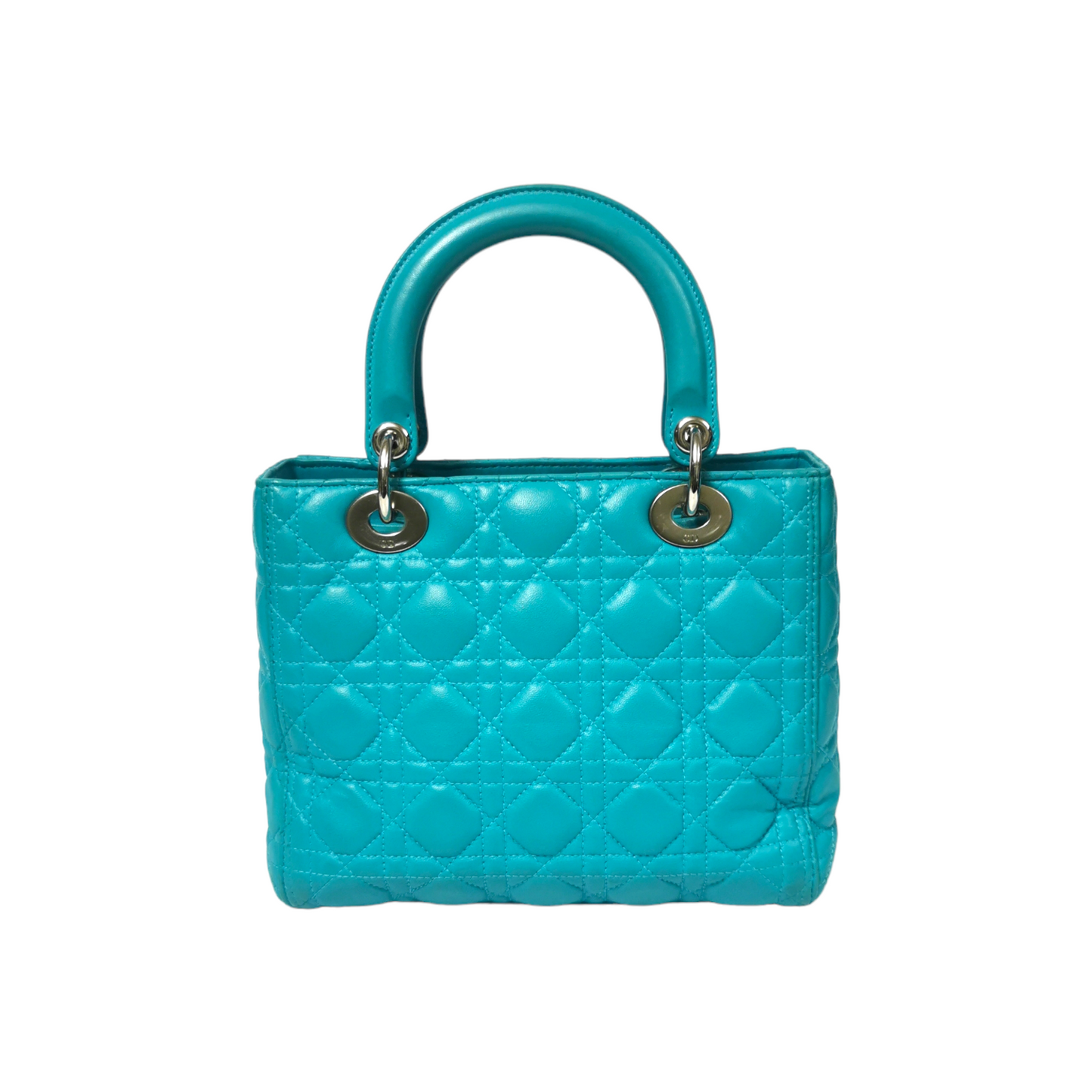 Dior Lady Dior Medium Turquoise Cannage Quilted Leather Silver