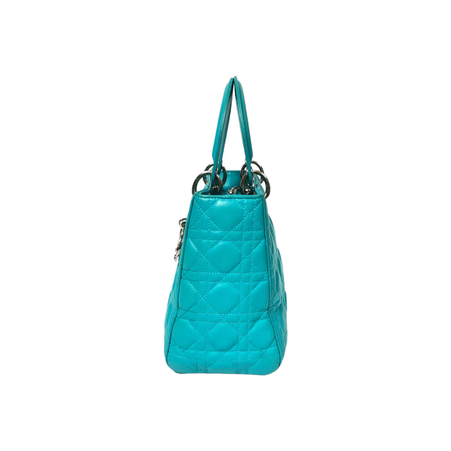 Dior Lady Dior Medium Turquoise Cannage Quilted Leather Silver