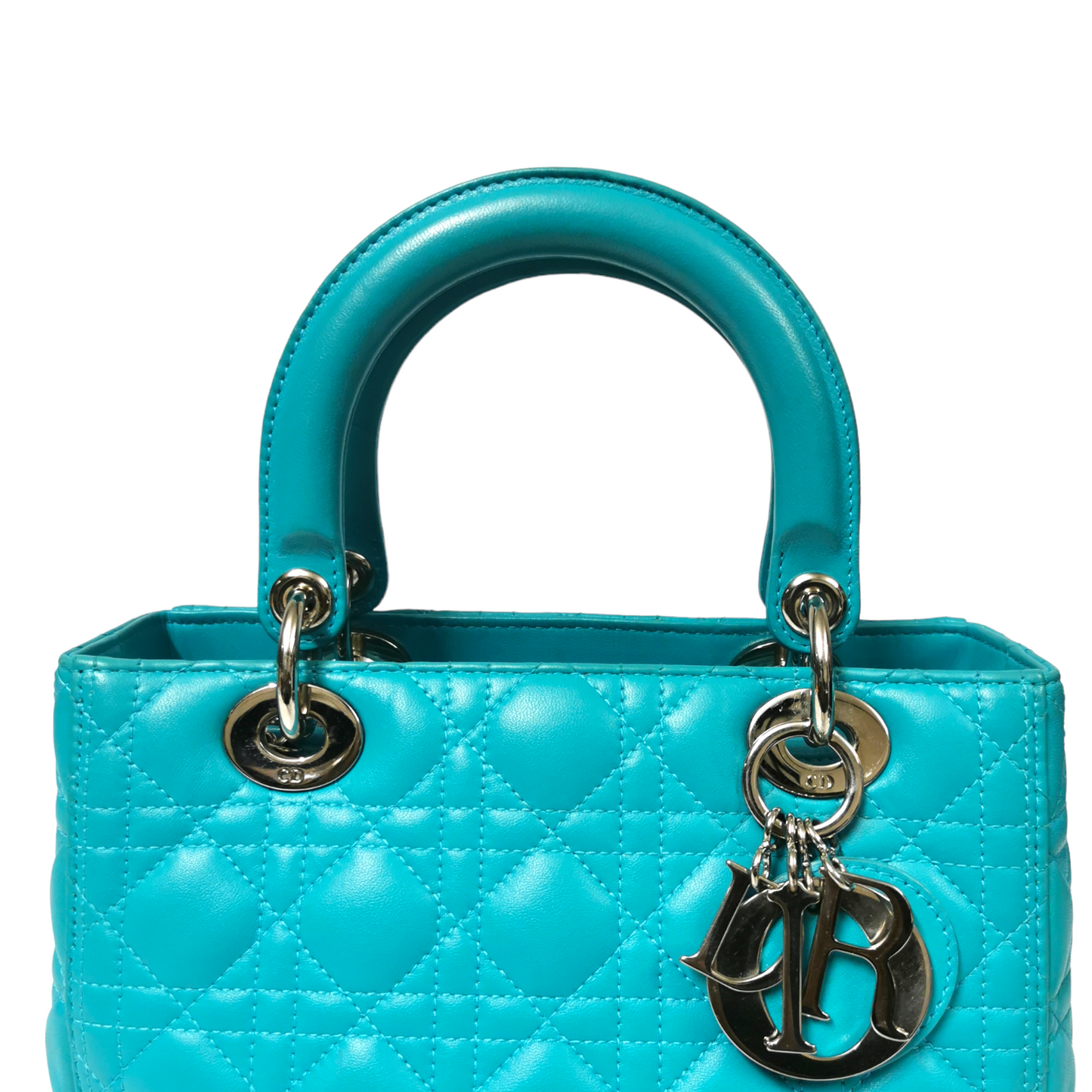 Dior Lady Dior Medium Turquoise Cannage Quilted Leather Silver