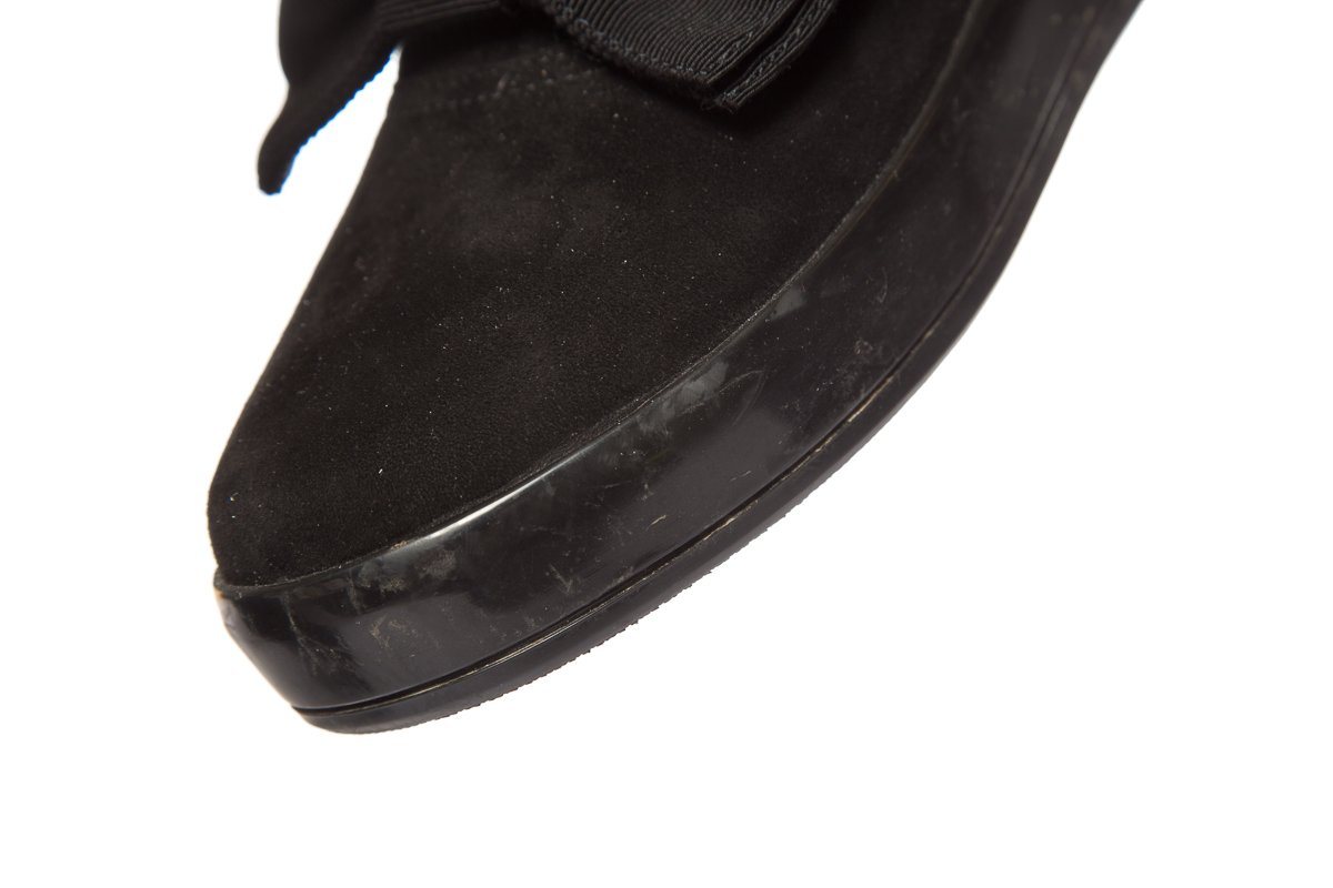 Prada Black Microsole Bow Detail Suede Slip-On SZ 35.5