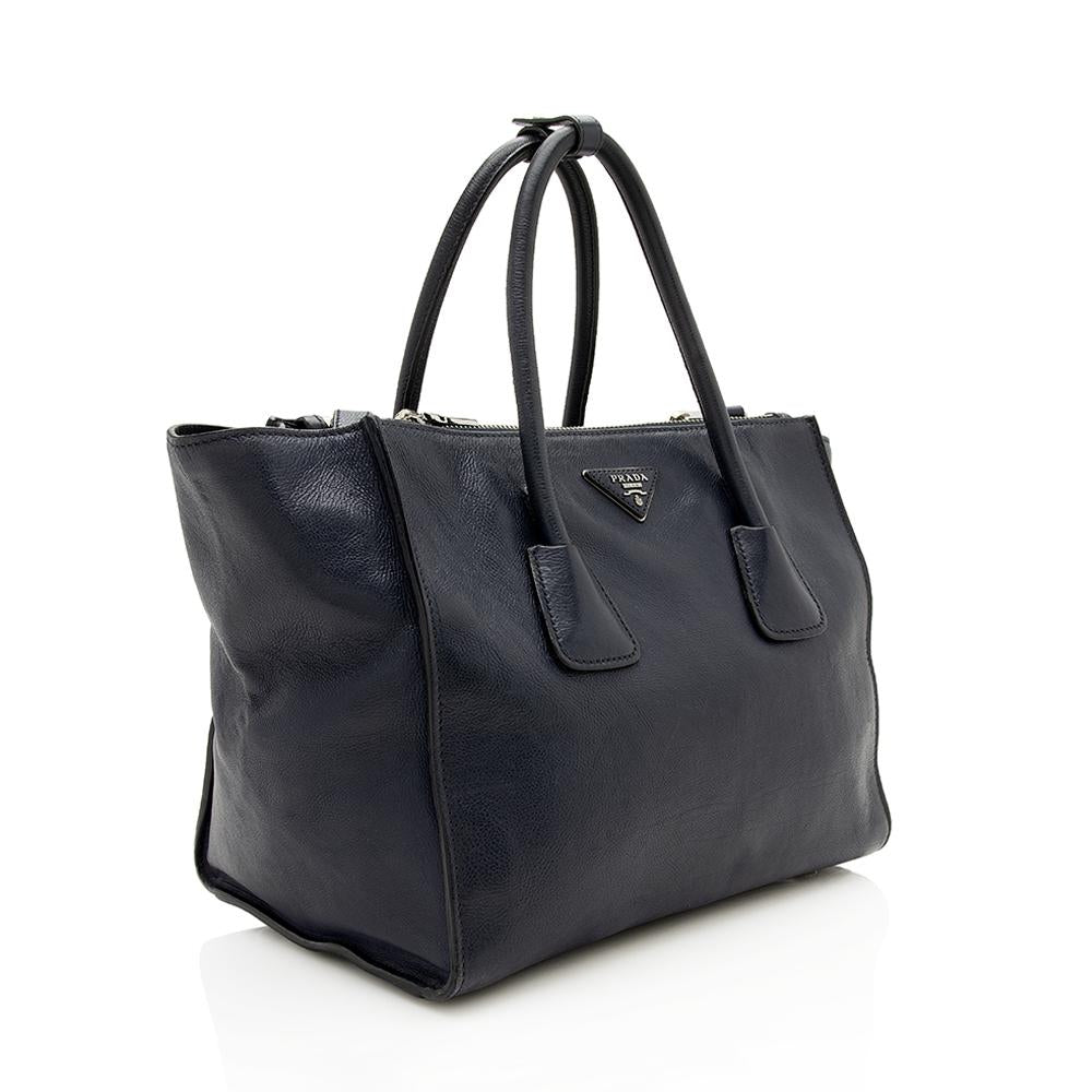 Prada Glace Calf Twin Pocket Tote (SHF-12382)