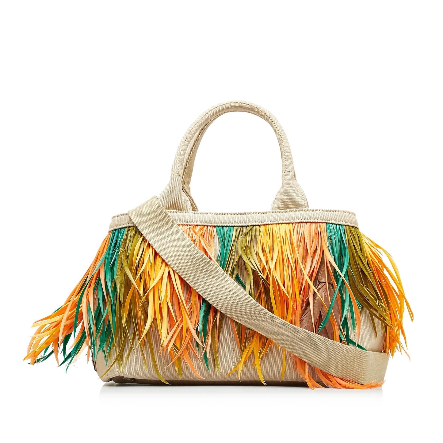 Prada Mini Canapa Convertible Canvas and Feather Tote (SHG-bZQuJY)