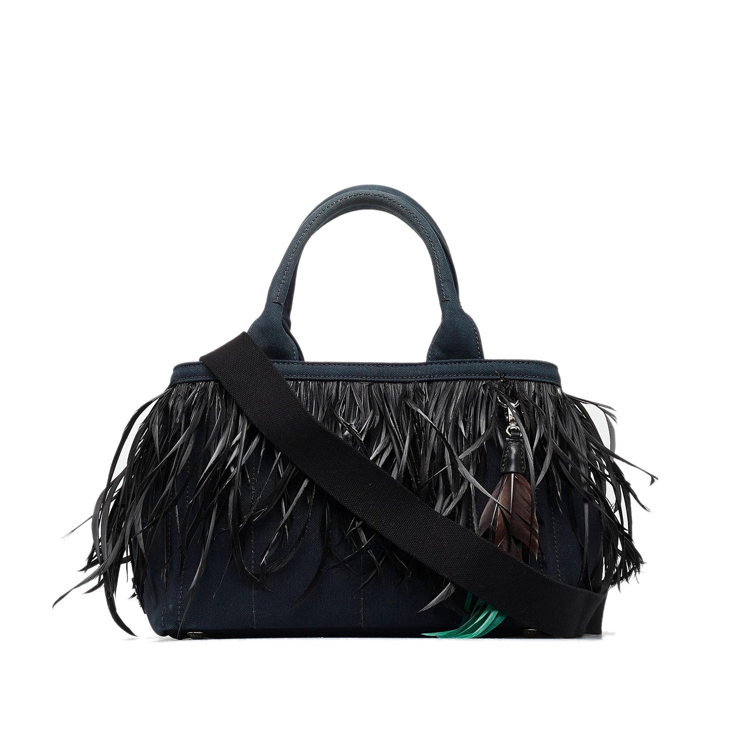 Prada Mini Canapa Convertible Canvas and Feather Tote (SHG-4ZHd0E)