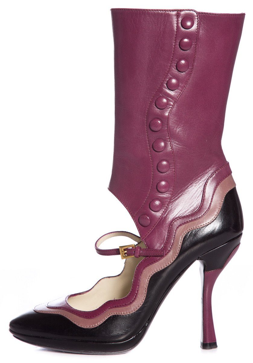 Prada Purple and Black Leather 'Fairy Collection' Mary Jane Boots SZ 37.5