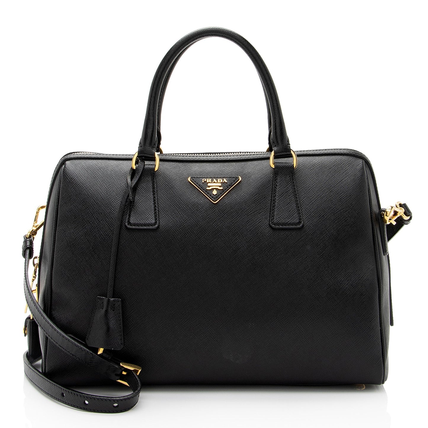 Prada Saffiano Leather Convertible Bowler Bag (SHF-8n5F4Y)