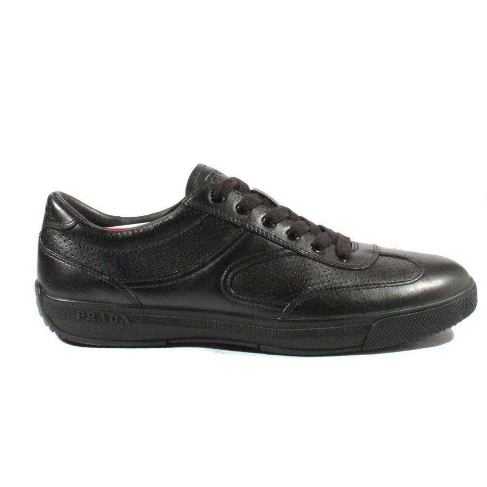 Prada Sports Men's Designer Shoes Black Leather Sneakers 4E1526 (PRM37)