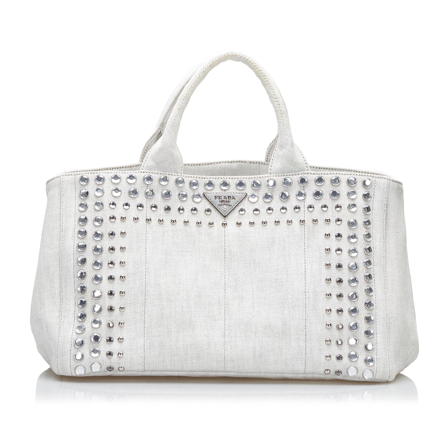 Prada Studded Canapa Tote (SHG-G3i5H6)