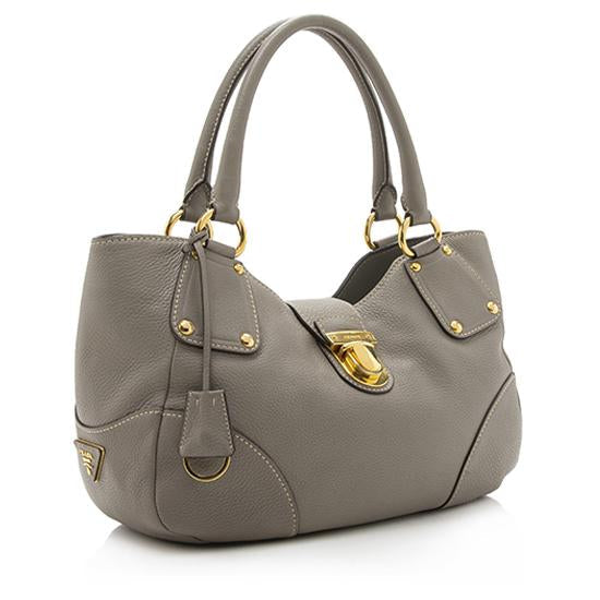 Prada Vitello Daino Leather Pushlock Tote