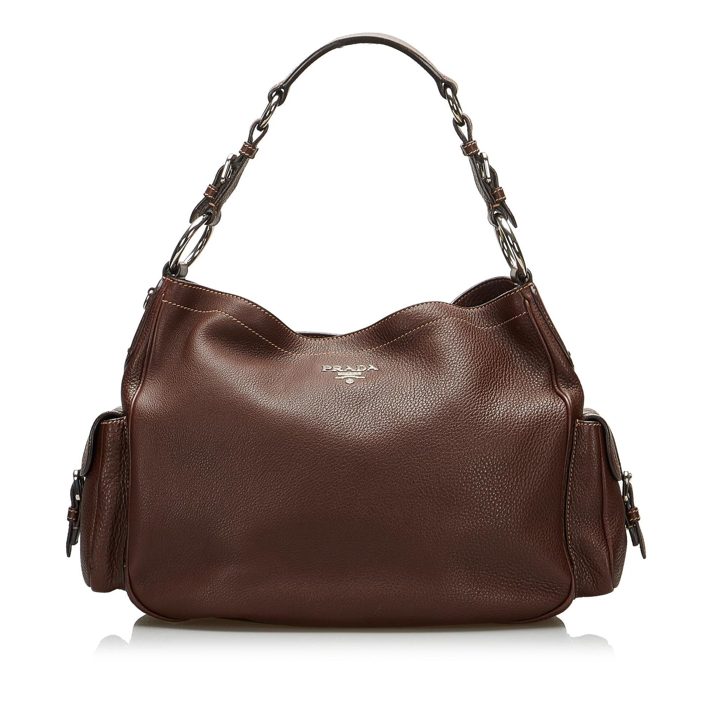 Prada Vitello Daino Side Flap Pockets Shoulder Bag (SHG-ABmcpQ)