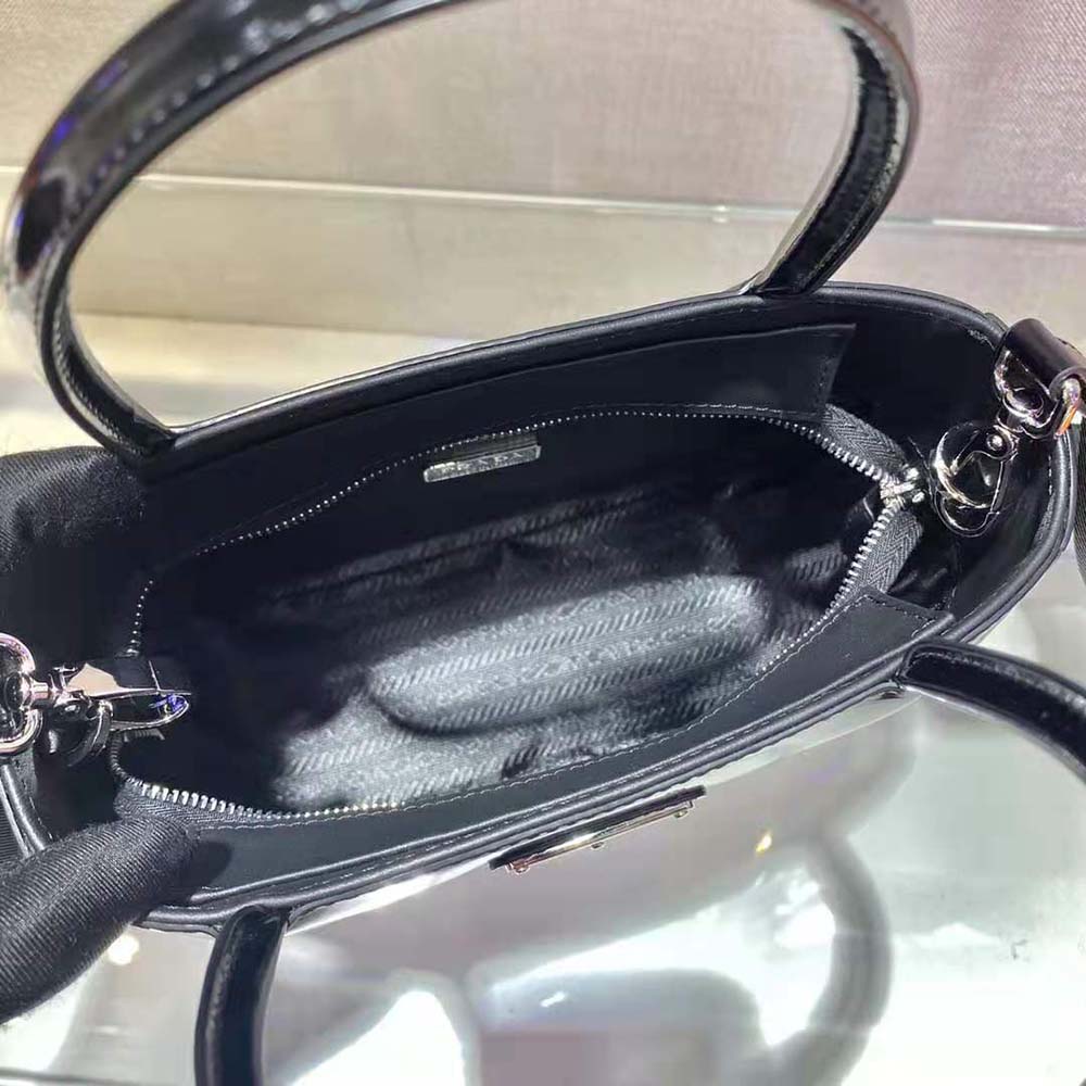 Prada Women Brushed Leather Handbag Nylon Lining-Black