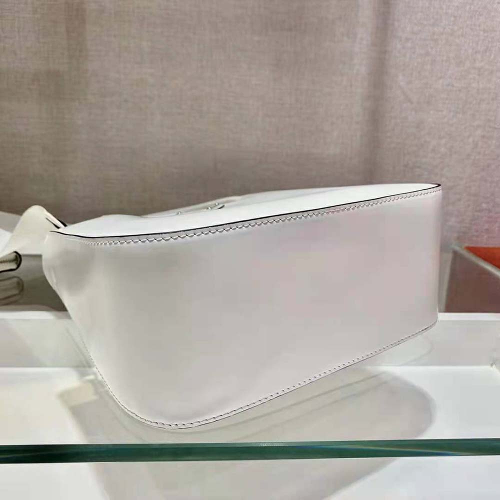 Prada Women Brushed Leather Handbag Nylon Lining-White