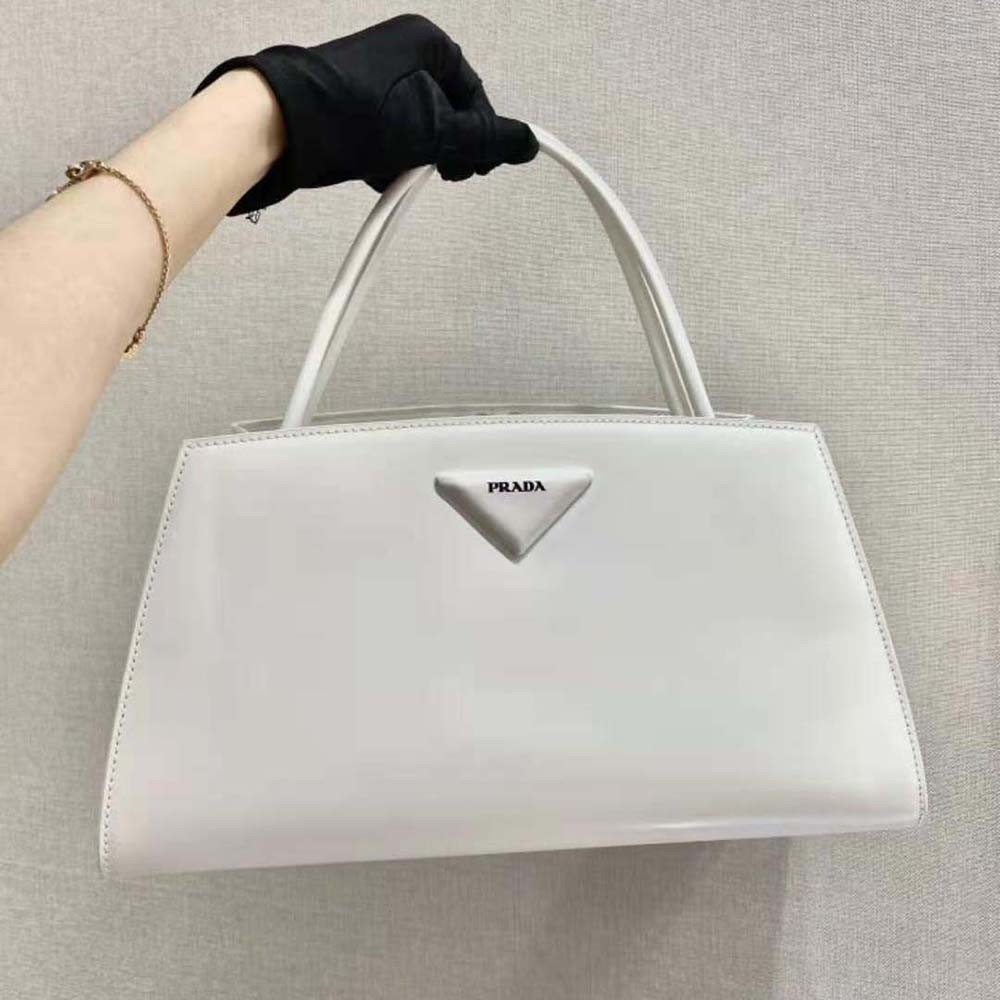 Prada Women Brushed Leather Handbag-White