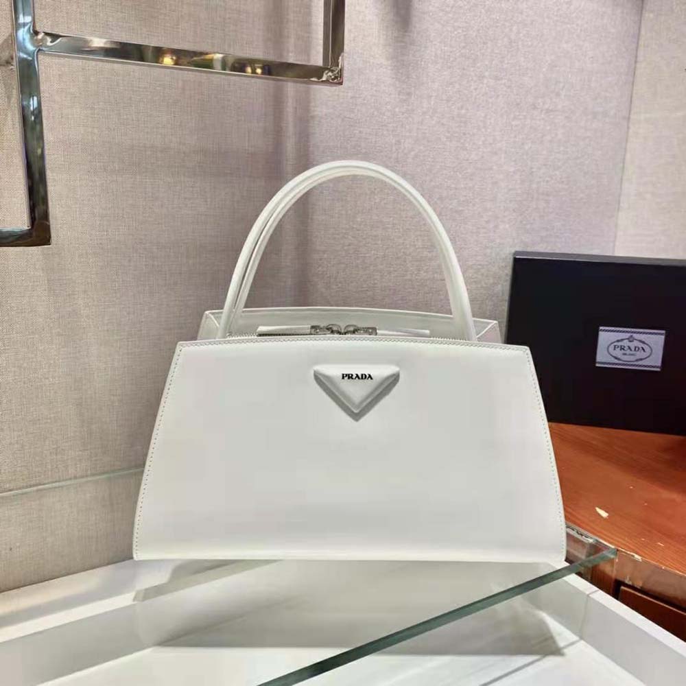 Prada Women Brushed Leather Handbag-White