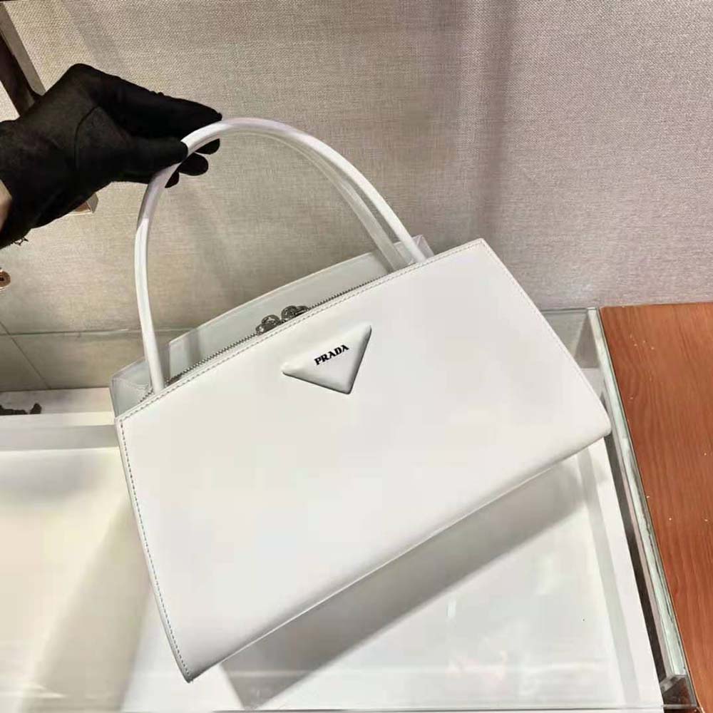 Prada Women Brushed Leather Handbag-White