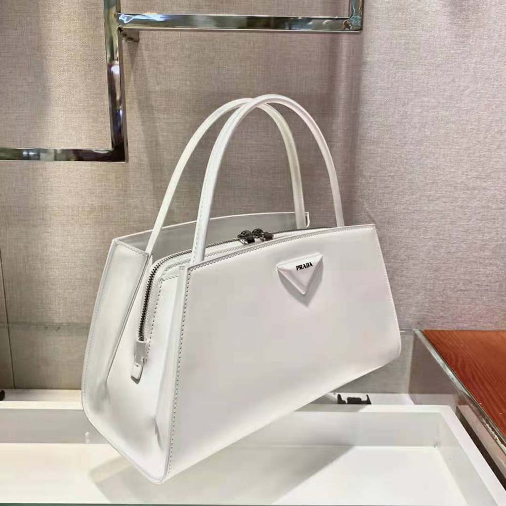 Prada Women Brushed Leather Handbag-White