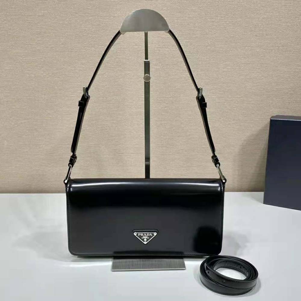 Prada Women Brushed Leather Prada Femme Bag-Black