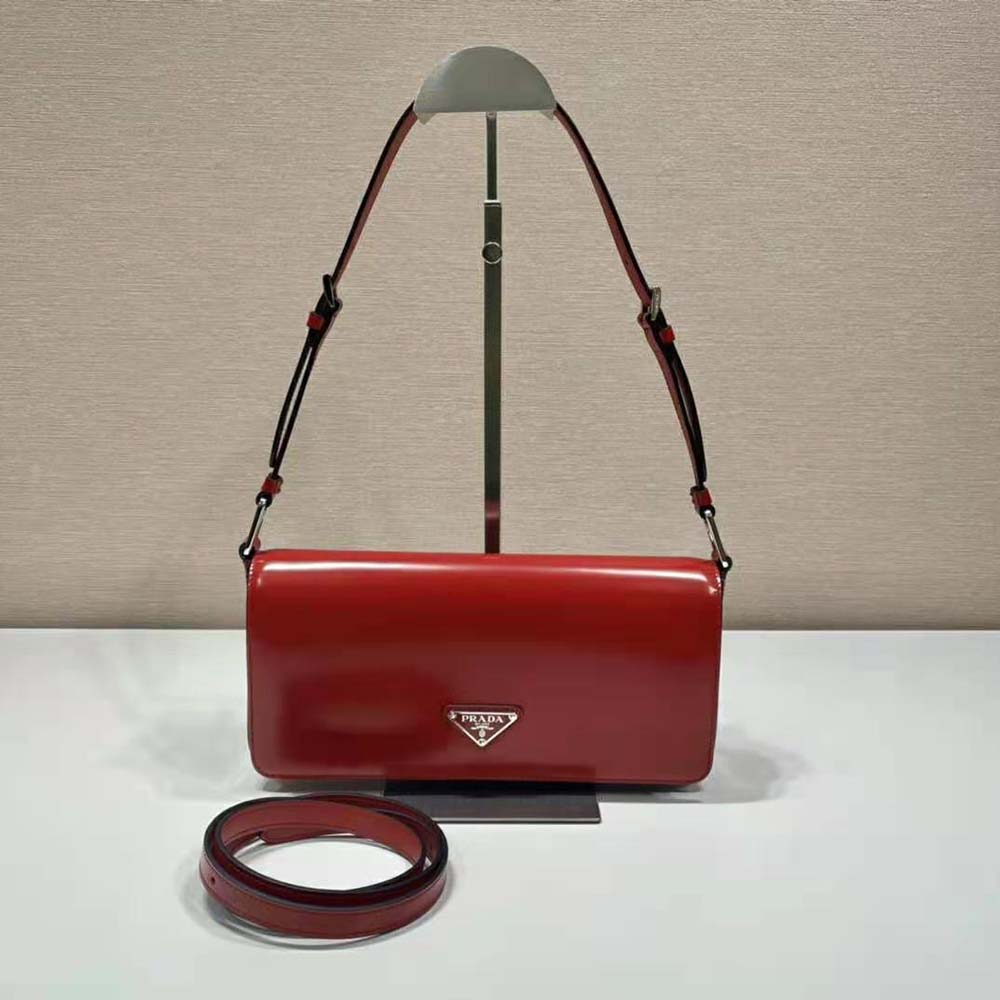 Prada Women Brushed Leather Prada Femme Bag-Red