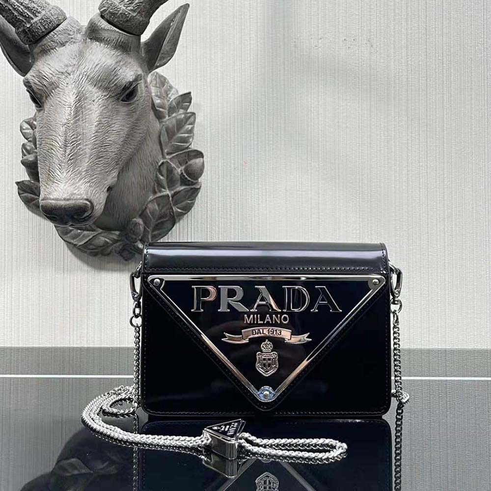 Prada Women Brushed Leather Shoulder Bag-Black