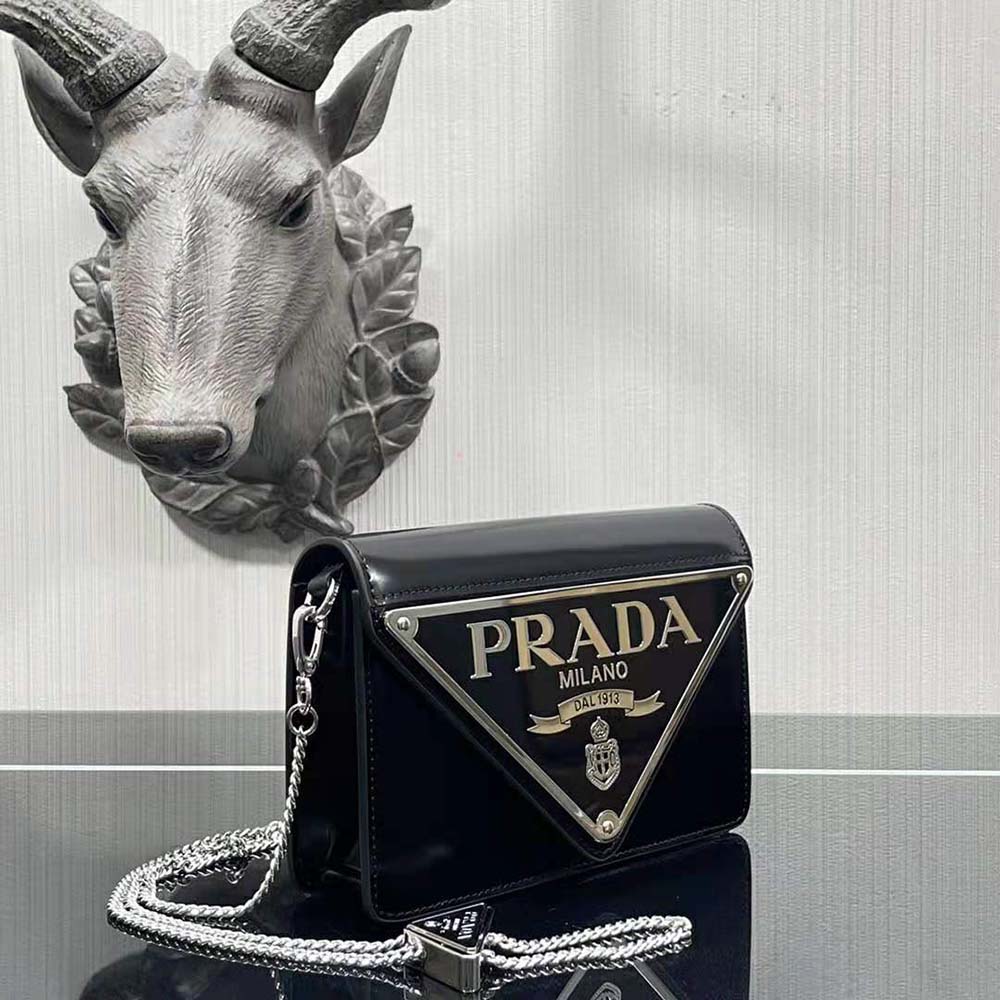 Prada Women Brushed Leather Shoulder Bag-Black