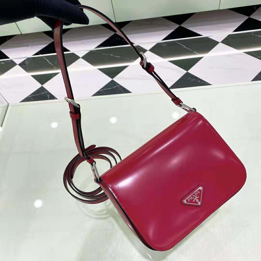 Prada Women Brushed Leather Shoulder Bag-Red