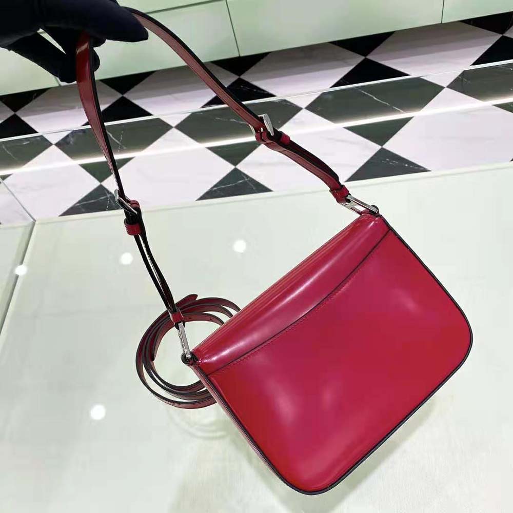 Prada Women Brushed Leather Shoulder Bag-Red