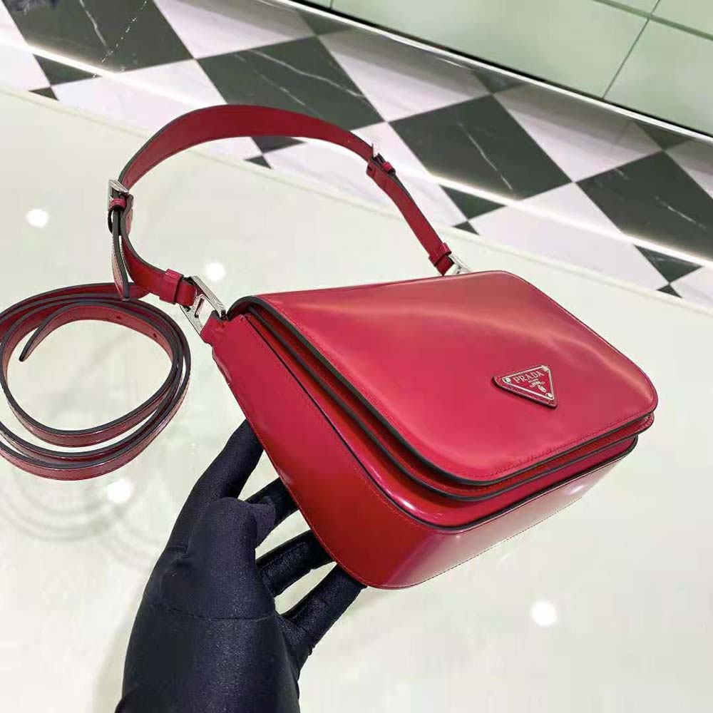 Prada Women Brushed Leather Shoulder Bag-Red