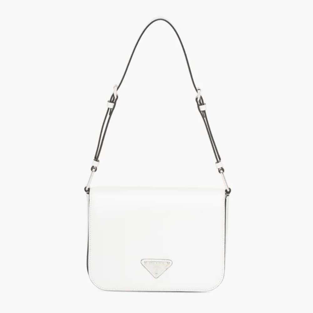 Prada Women Brushed Leather Shoulder Bag-White