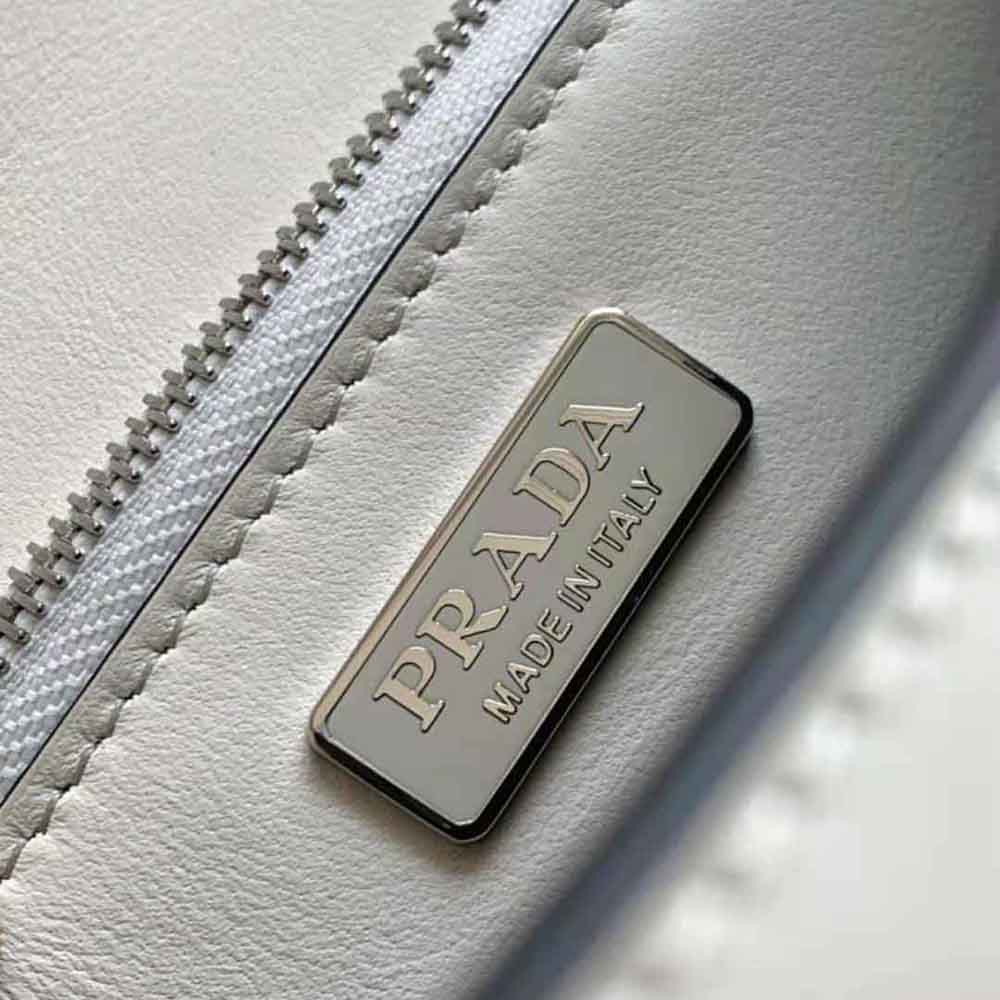 Prada Women Brushed Leather Shoulder Bag-White